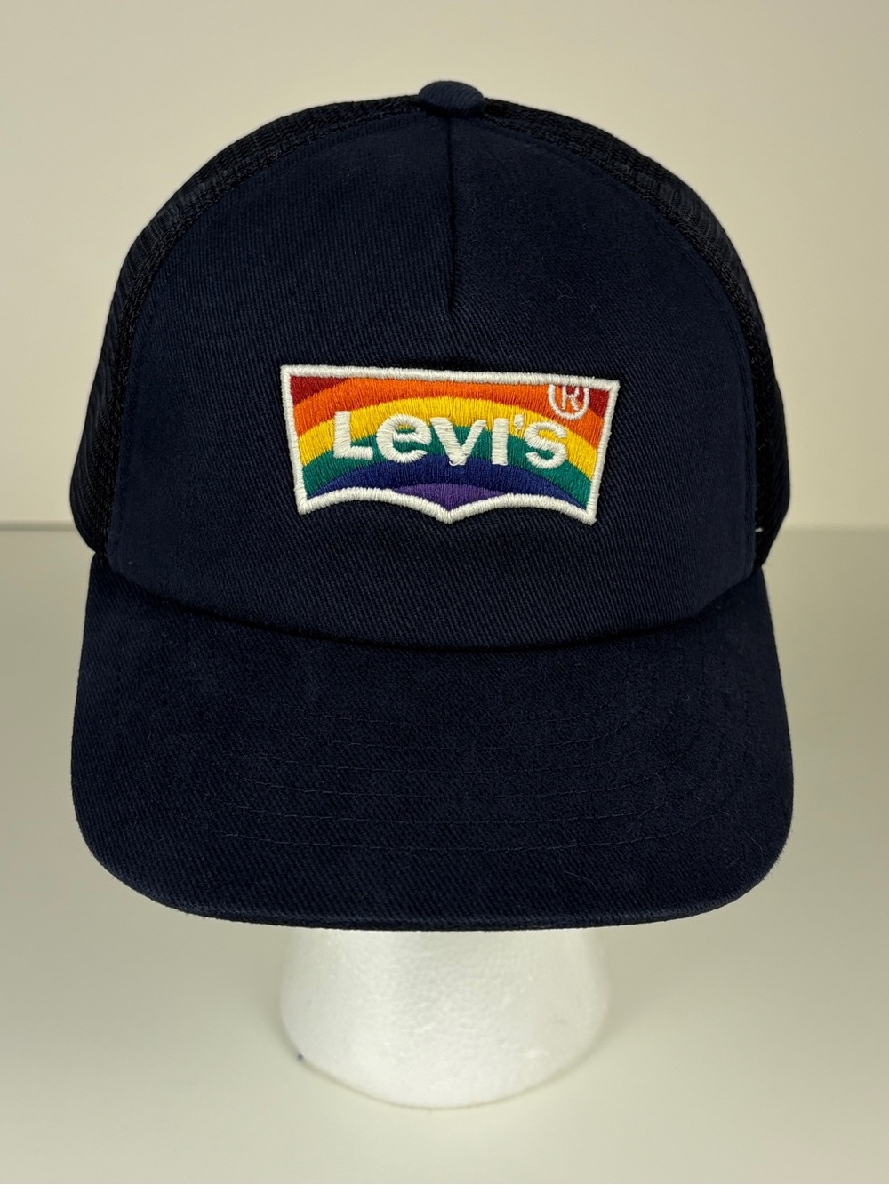 Levi’s Rainbow Logo Navy Blue Mesh Trucker Hat Snapback Pride